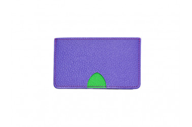 Porte cartes violet et vert en cuir