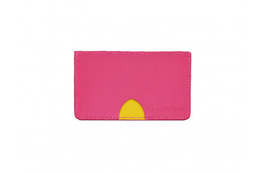 Porte cartes rose et jaune en cuir