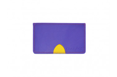 Porte cartes violet et jaune en cuir