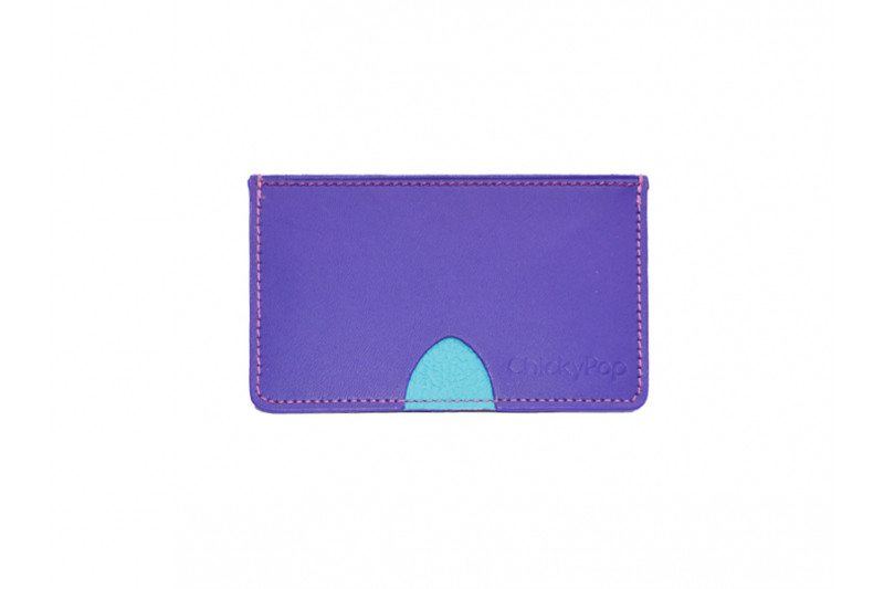 Porte cartes violet et turquoise en cuir