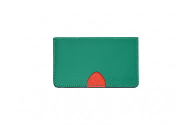 Porte cartes vert et orange en cuir grainé