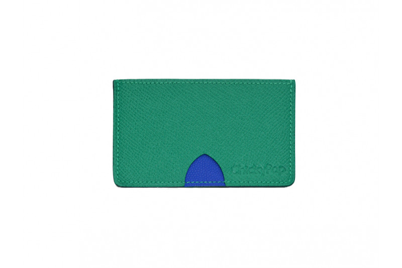 Porte cartes vert et bleu électrique en cuir grainé