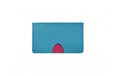 Porte cartes turquoise et rouge en cuir