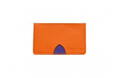 Porte cartes orange et bleu électrique en cuir