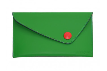 pochette verte intérieur rouge en cuir