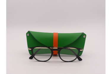 Etui à lunettes vert et orange en cuir
