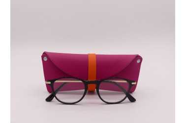 Etui à lunettes rose et orange en cuir