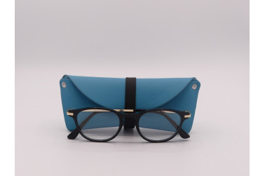 Etui à lunettes turquoise et noir en cuir