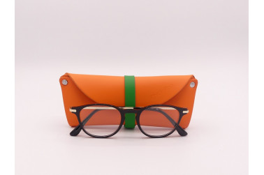 Etui à lunettes orange et vert en cuir