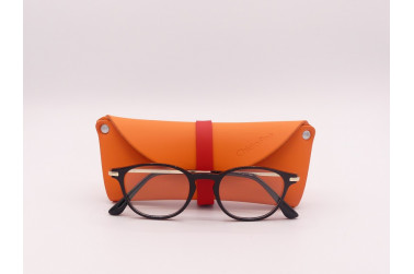 Etui à lunettes orange et rouge en cuir